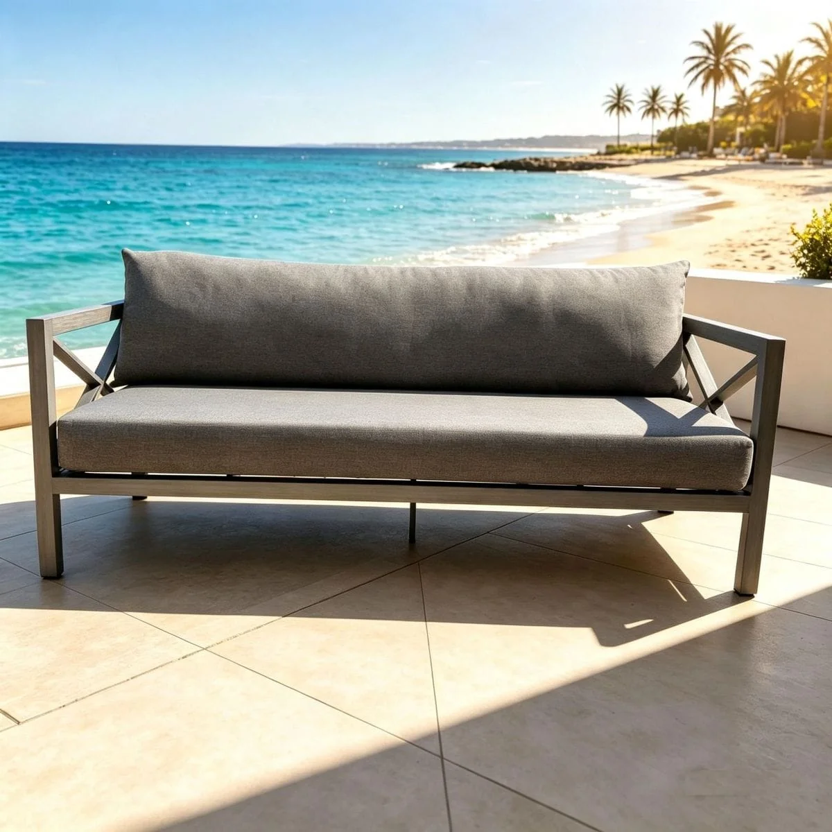 Premium Outdoor Garden Sofa Modern Wood Effect Aluminium Grey 210cm – image 2