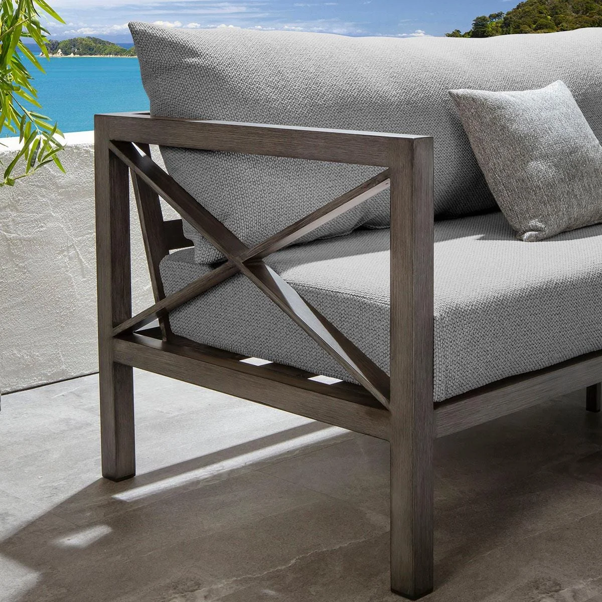 Premium Outdoor Garden Sofa Modern Wood Effect Aluminium Grey 210cm – image 5