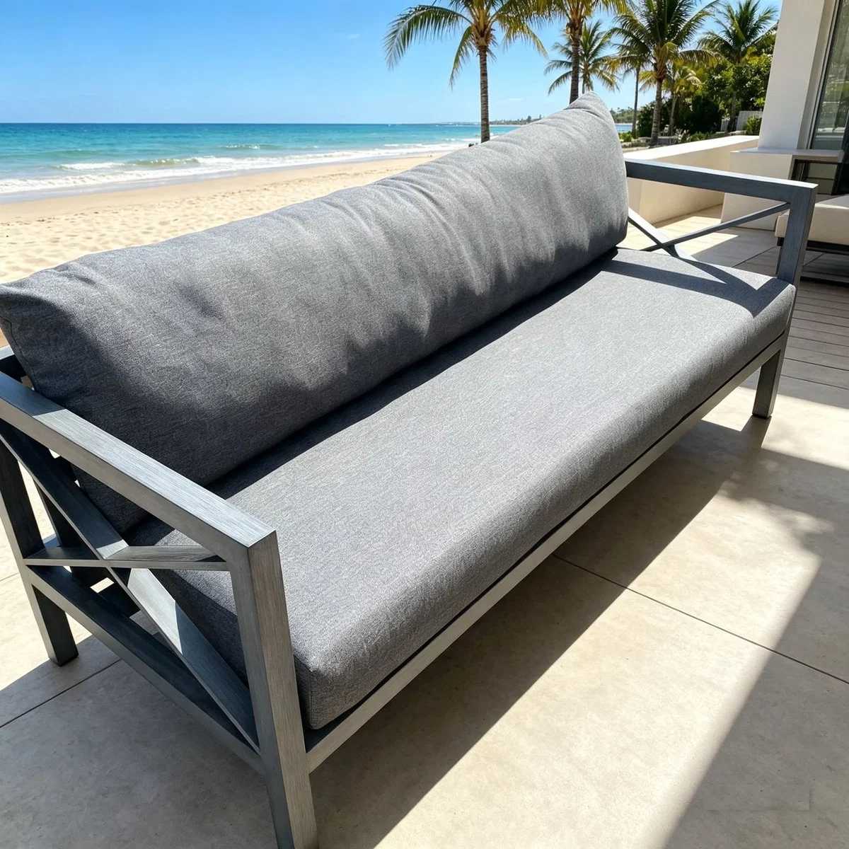 Premium Outdoor Garden Sofa Modern Wood Effect Aluminium Grey 210cm – image 1