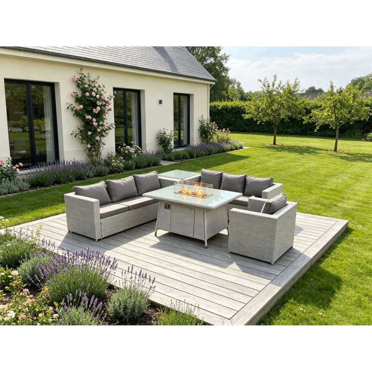 Rattan Fire Pit Garden Furniture Set Gas Heater Burner Lounge Sofa - Light Grey Mixed – image 2