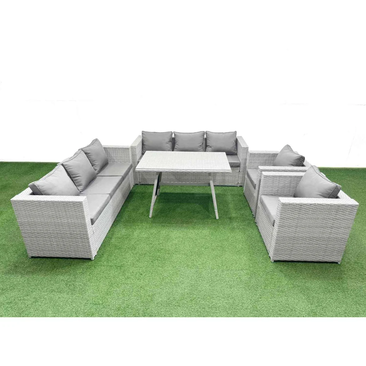 Fimous 8 Seater Garden Furniture Set PE Rattan Sofa with Rectangular Tempered Glass Table Light Grey - Light Grey – image 1