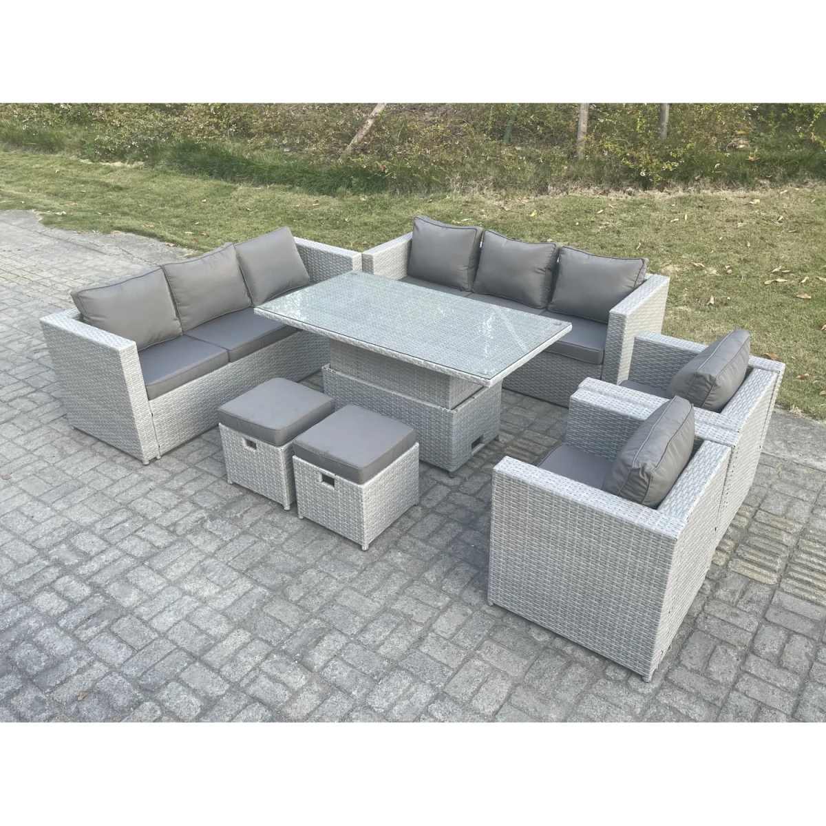 Rattan Garden Funiture Set Lounge Sofa 2 Arm Chair Stool - Light Grey Mixed – image 2