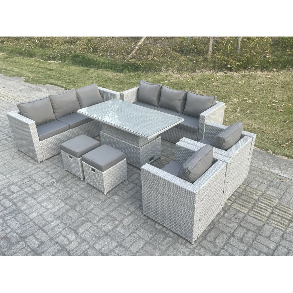 Rattan Garden Funiture Set Lounge Sofa 2 Arm Chair Stool - Light Grey Mixed – image 3