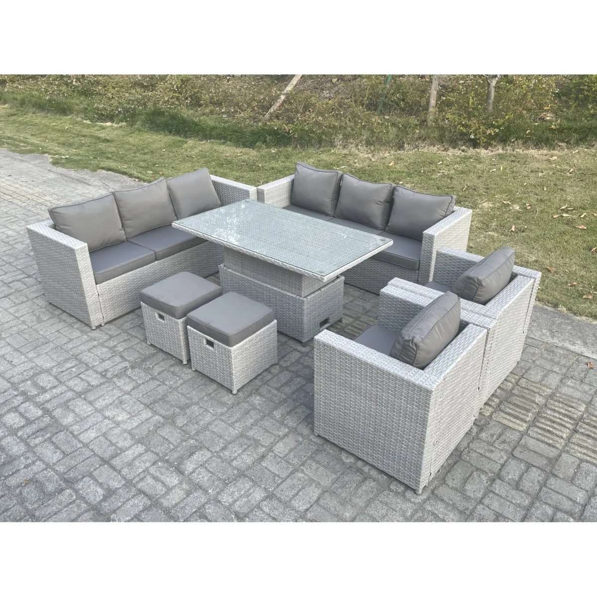 Rattan Garden Funiture Set Lounge Sofa 2 Arm Chair Stool - Light Grey Mixed – image 4