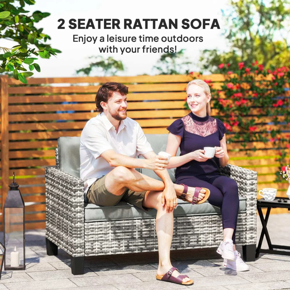 Kalazi Rattan Light Grey 2 Seater Outdoor Sofa With Cushions – image 2