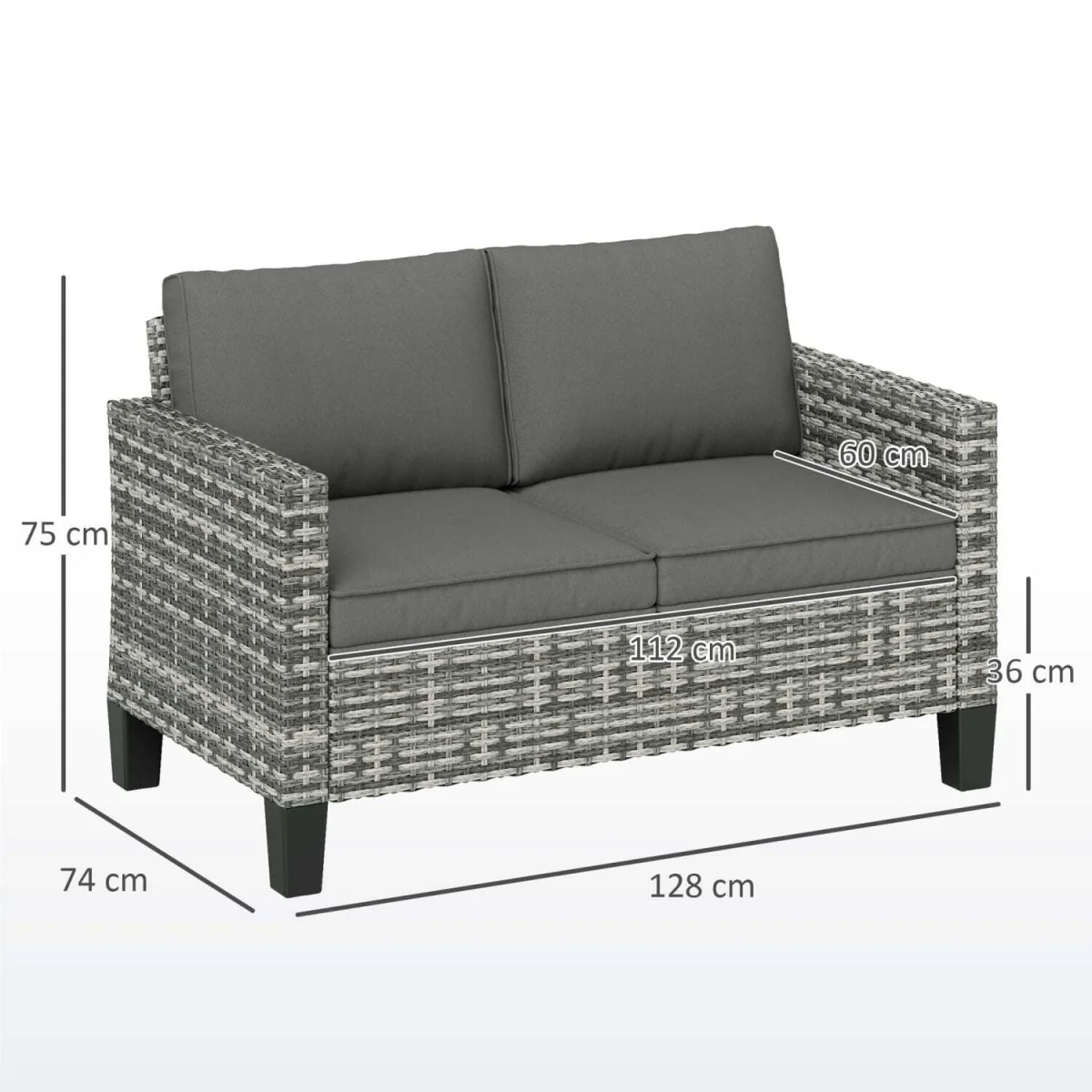 Kalazi Rattan Light Grey 2 Seater Outdoor Sofa With Cushions – image 5