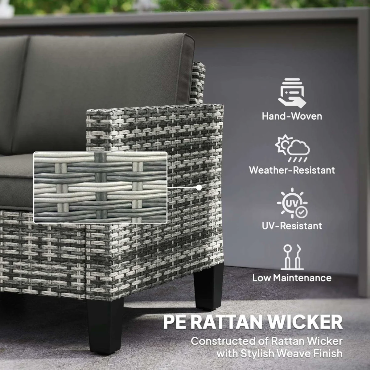 Kalazi Rattan Light Grey 2 Seater Outdoor Sofa With Cushions – image 6