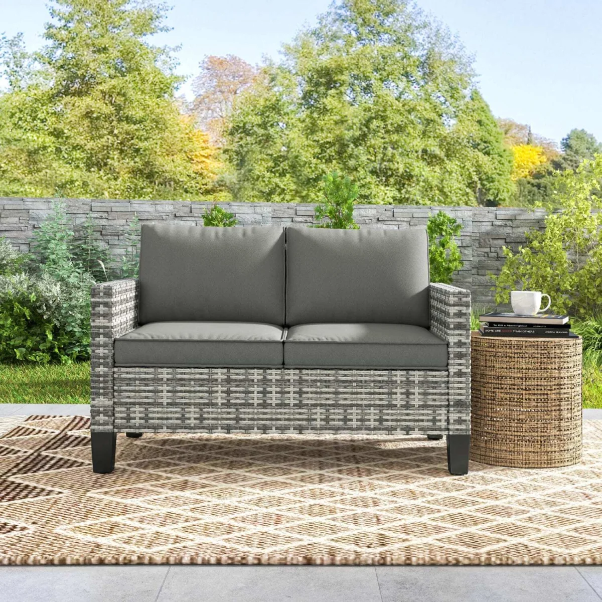 Kalazi Rattan Light Grey 2 Seater Outdoor Sofa With Cushions – image 10
