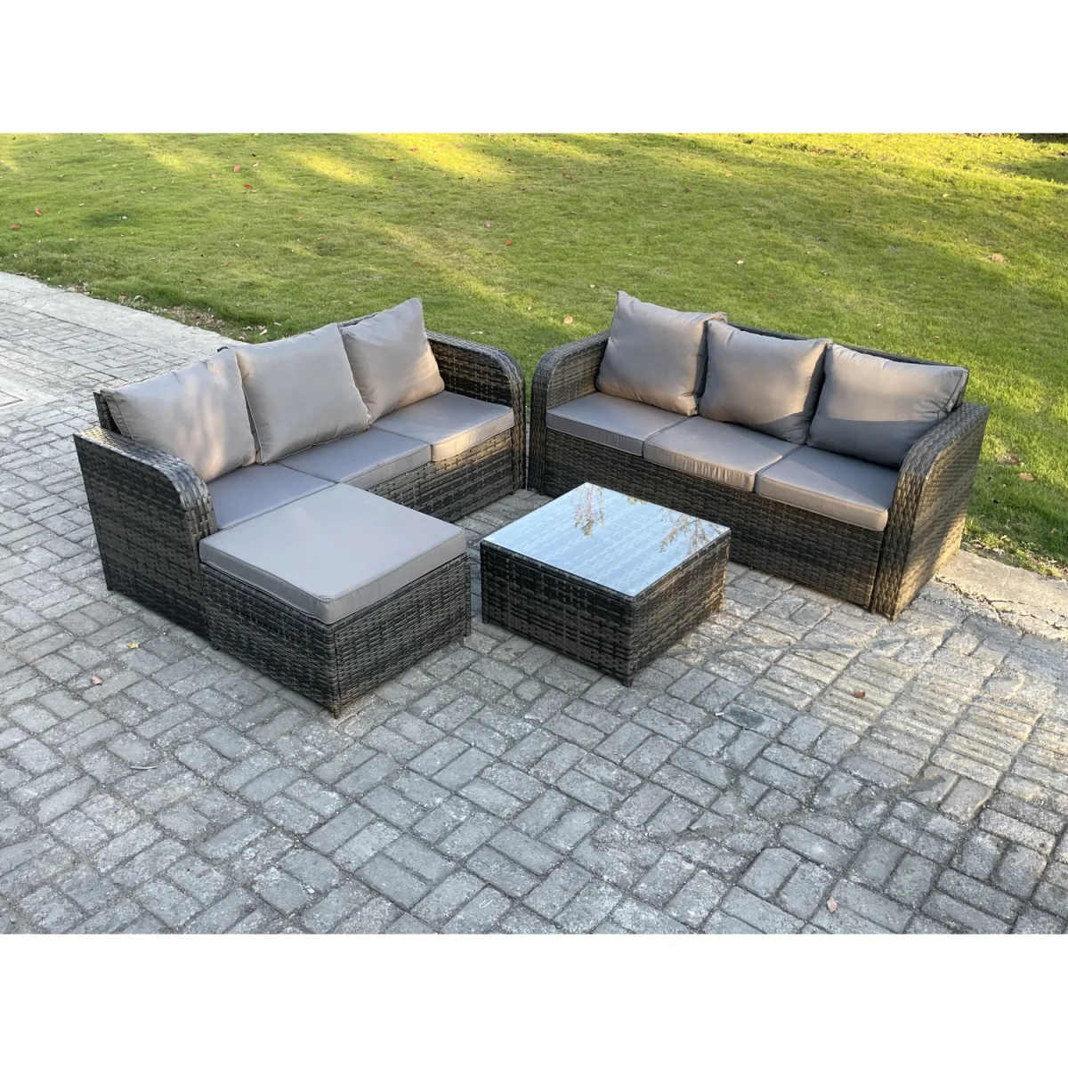 PE Wicker Rattan Reclining Adjustable 2 Seater Lounge Sofa - Dark Grey Mixed – image 2