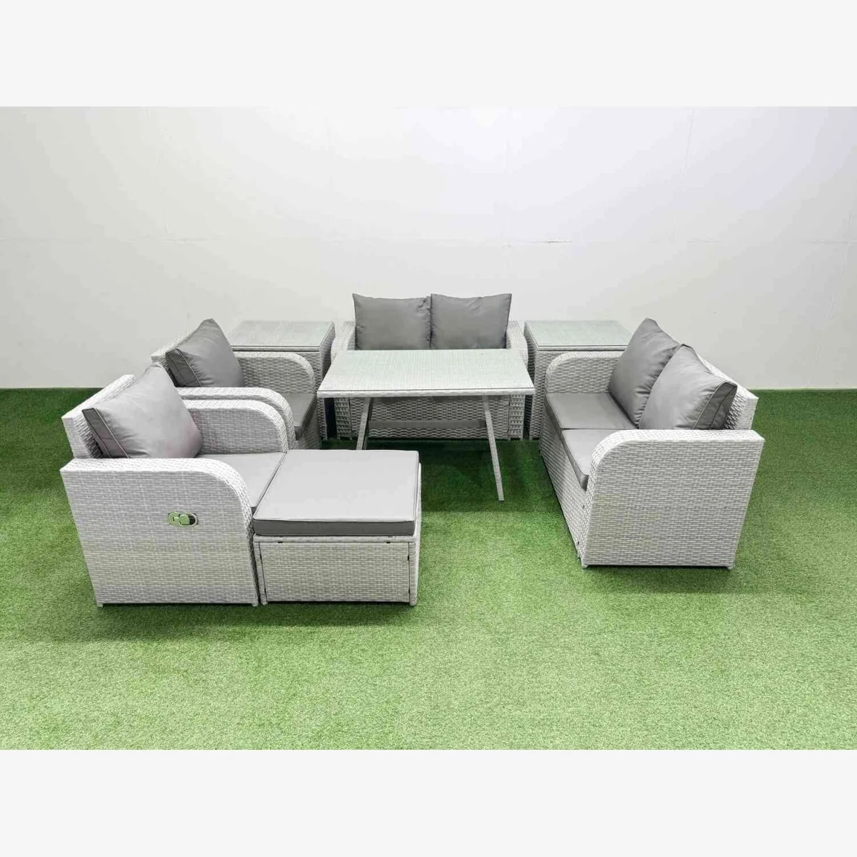 Fimous 7-Seater PE Rattan Garden Sofa & Dining Set Light Grey - Light Grey – image 1