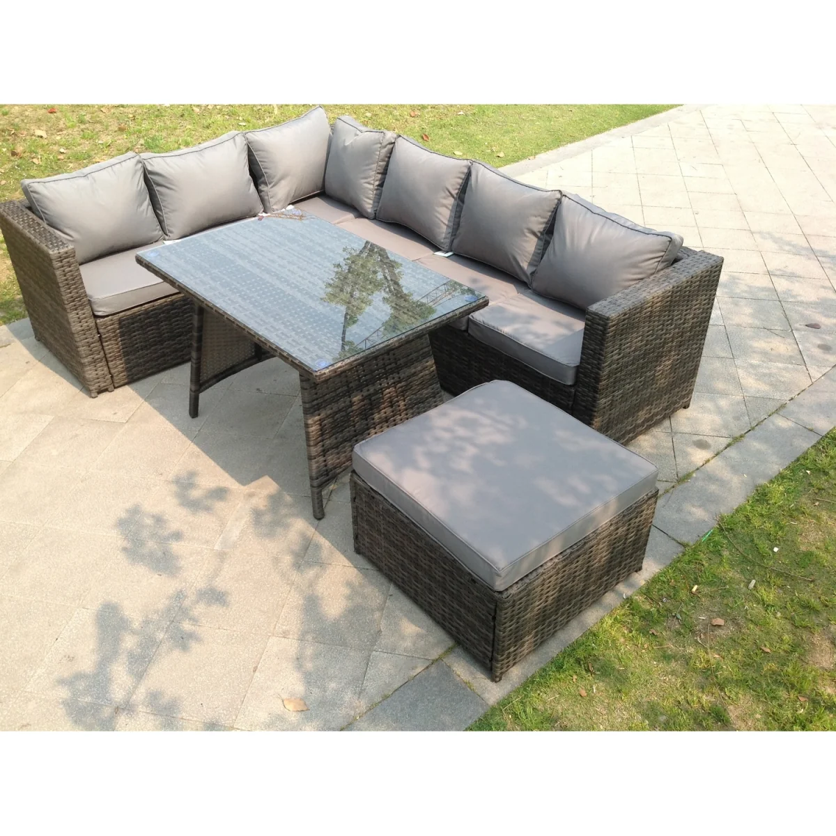 7 Seater Grey Rattan Sofa Dining Set Table Garden Furniture - Dark Grey Mixed – image 2