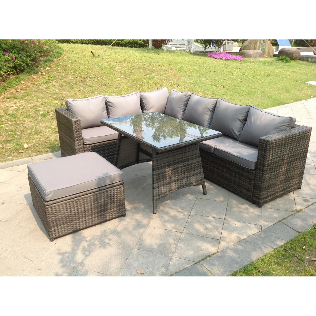 7 Seater Grey Rattan Sofa Dining Set Table Garden Furniture - Dark Grey Mixed – image 3