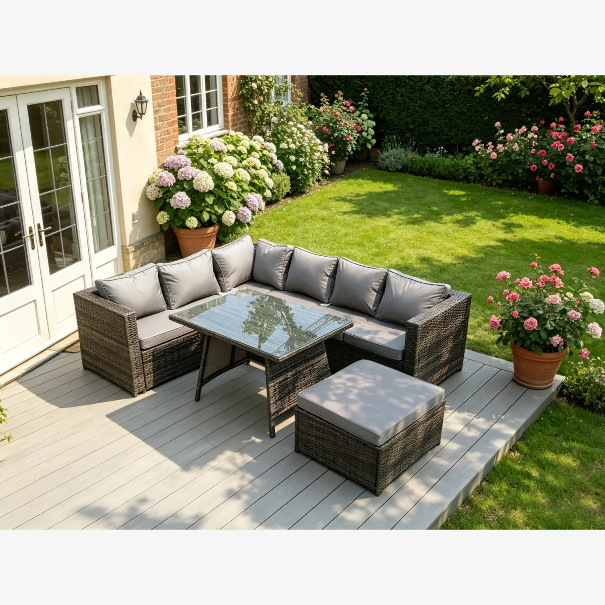 7 Seater Grey Rattan Sofa Dining Set Table Garden Furniture - Dark Grey Mixed – image 1
