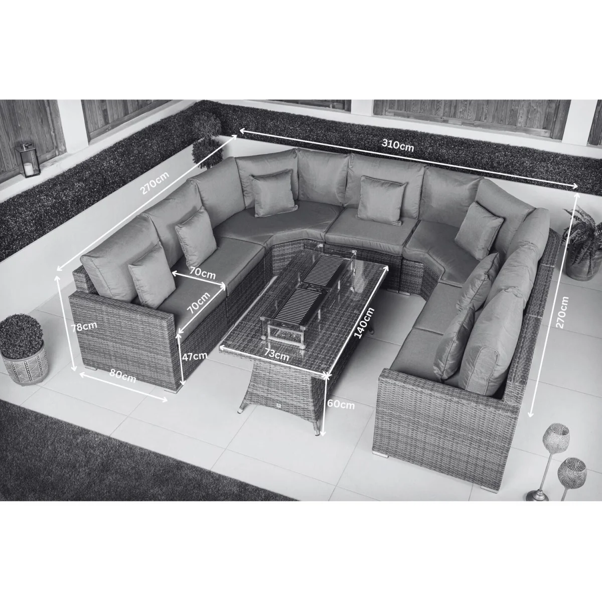Santorini Modular Sofa Rattan Garden Furniture Set with Fire Pit Table - Brown – image 2
