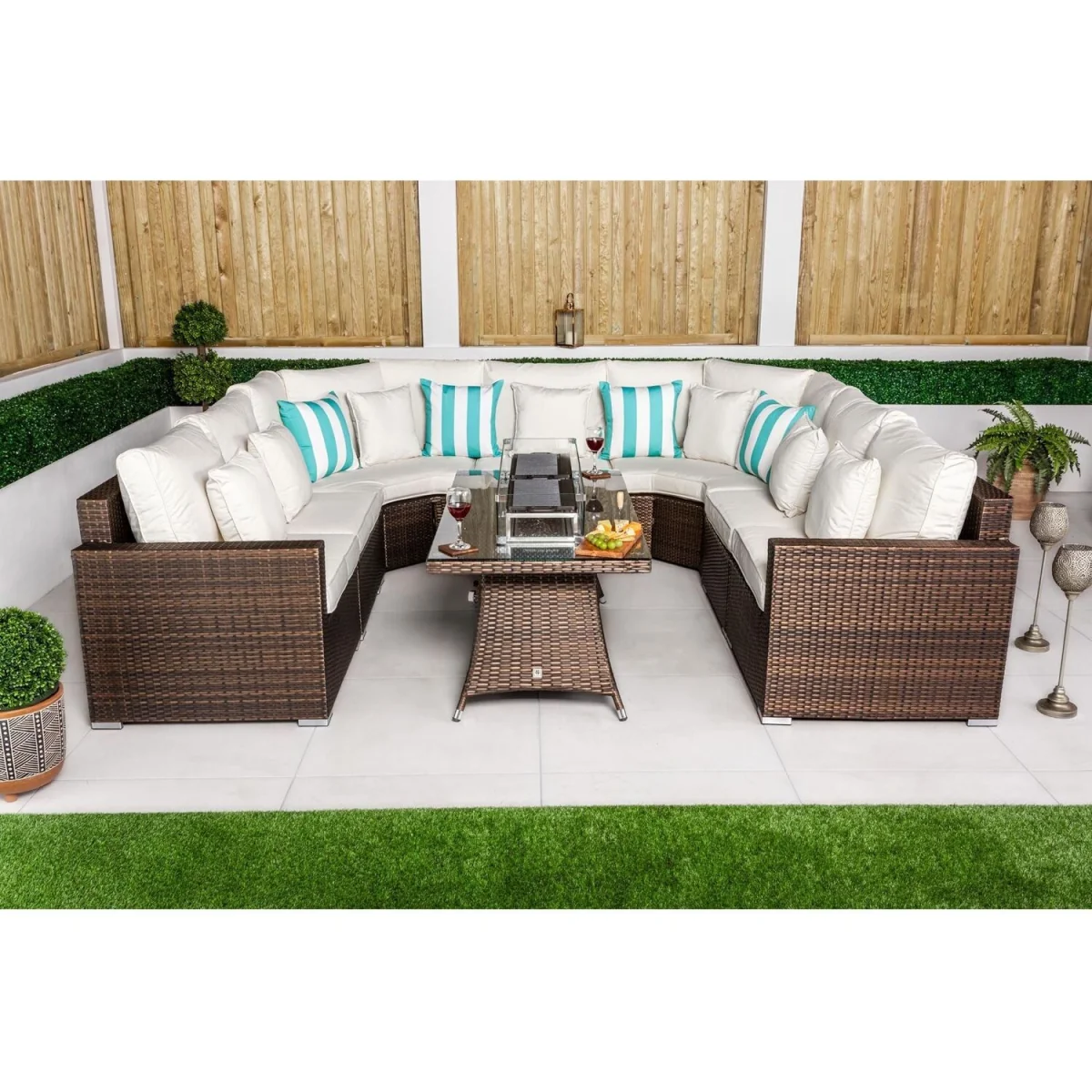 Santorini Modular Sofa Rattan Garden Furniture Set with Fire Pit Table - Brown – image 12
