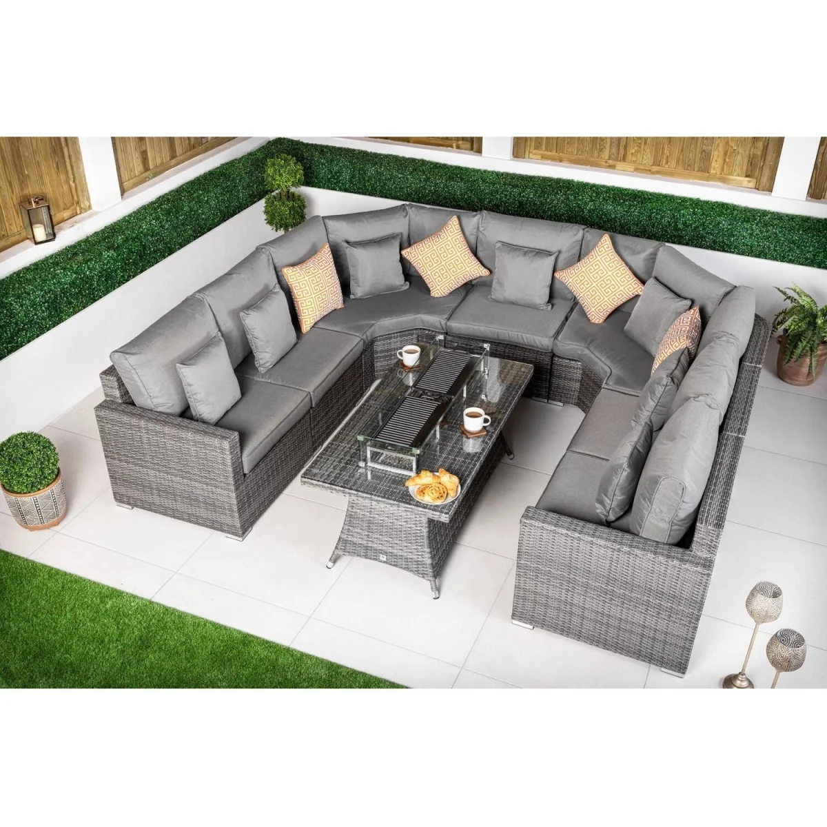 Santorini Modular Sofa Rattan Garden Furniture Set with Fire Pit Table - Brown – image 3
