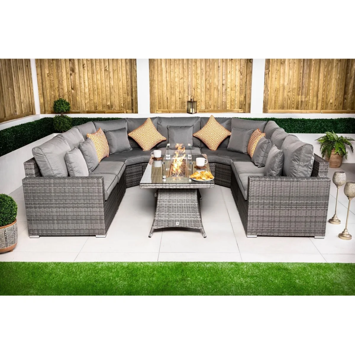 Santorini Modular Sofa Rattan Garden Furniture Set with Fire Pit Table - Brown – image 4