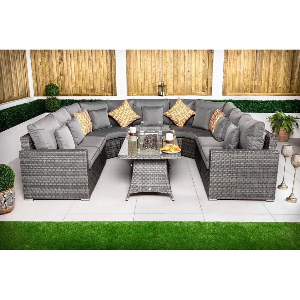 Santorini Modular Sofa Rattan Garden Furniture Set with Fire Pit Table - Brown – image 5