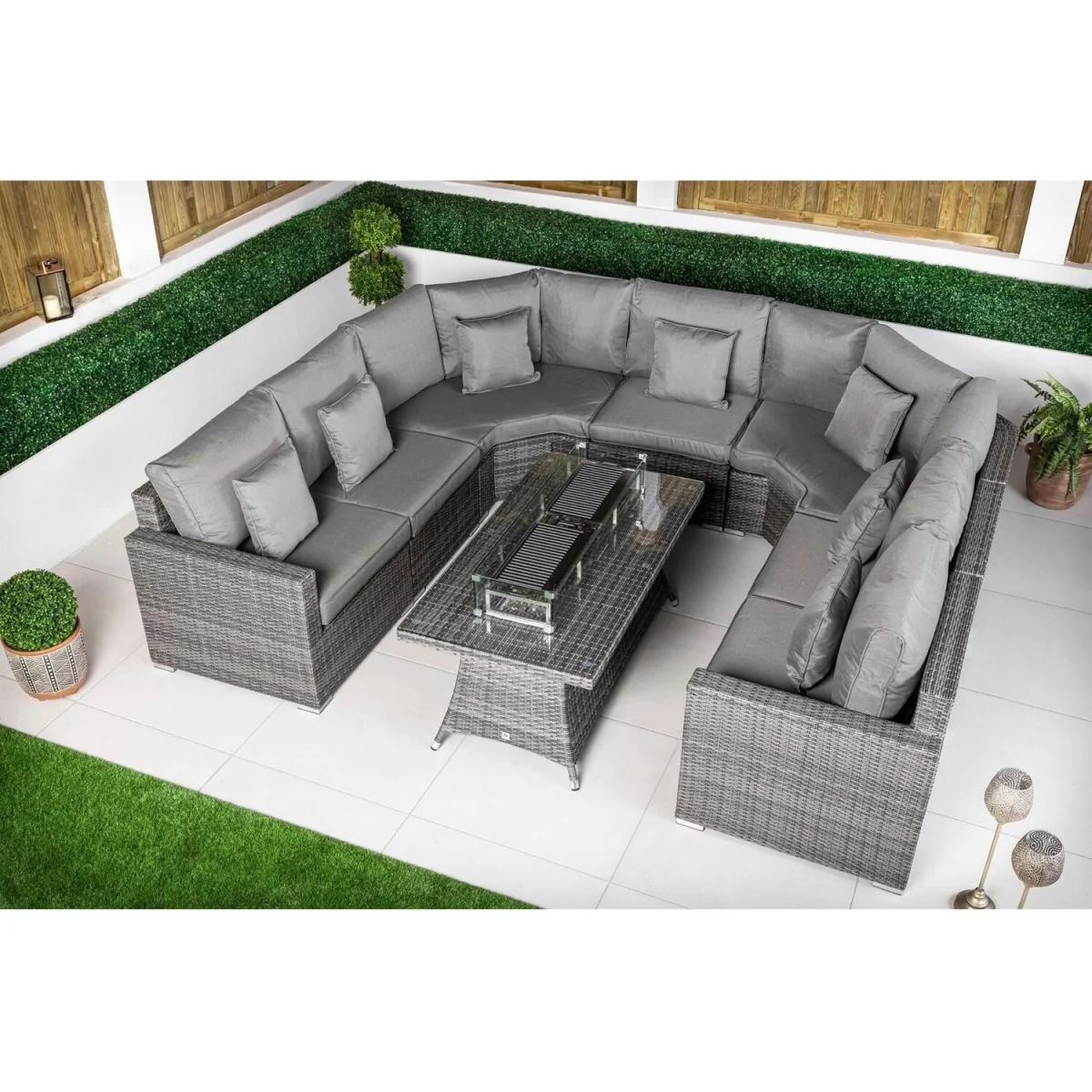 Santorini Modular Sofa Rattan Garden Furniture Set with Fire Pit Table - Brown – image 6