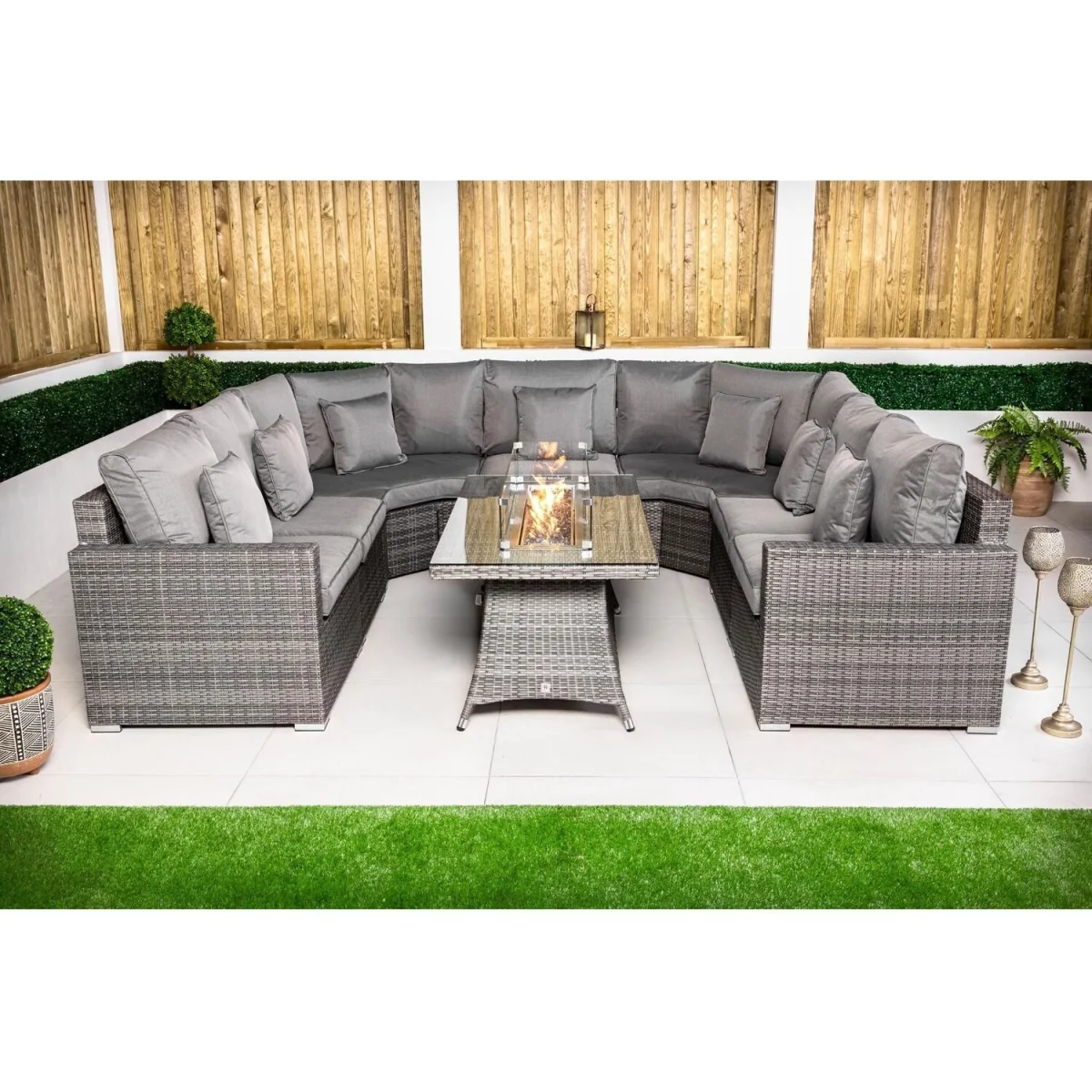 Santorini Modular Sofa Rattan Garden Furniture Set with Fire Pit Table - Brown – image 7