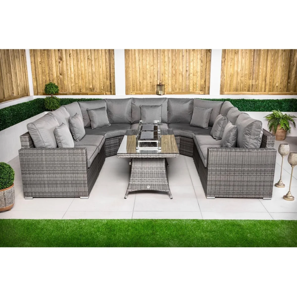 Santorini Modular Sofa Rattan Garden Furniture Set with Fire Pit Table - Brown – image 8