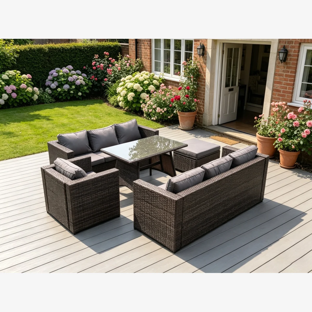 8 Seater Rattan Sofa Dining Set Table Garden Furniture Outdoor - Dark Grey Mixed – image 1