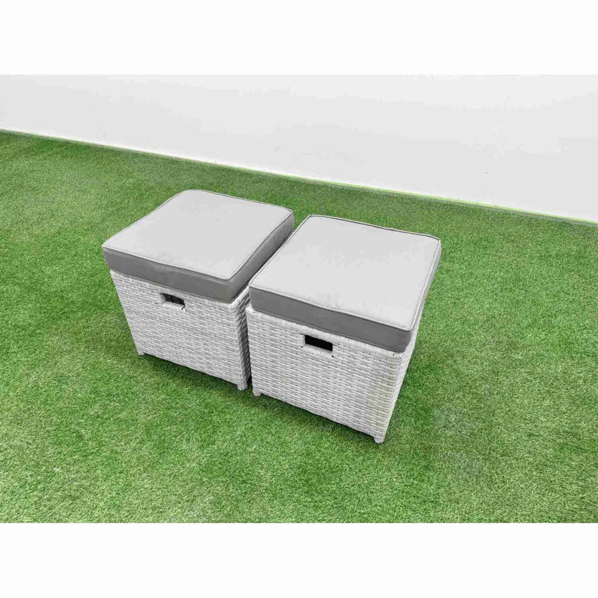 Fimous 10-Seater PE Rattan Garden Sofa and Dining Set, Light Grey. - Light grey rattan + dark grey fabric – image 2