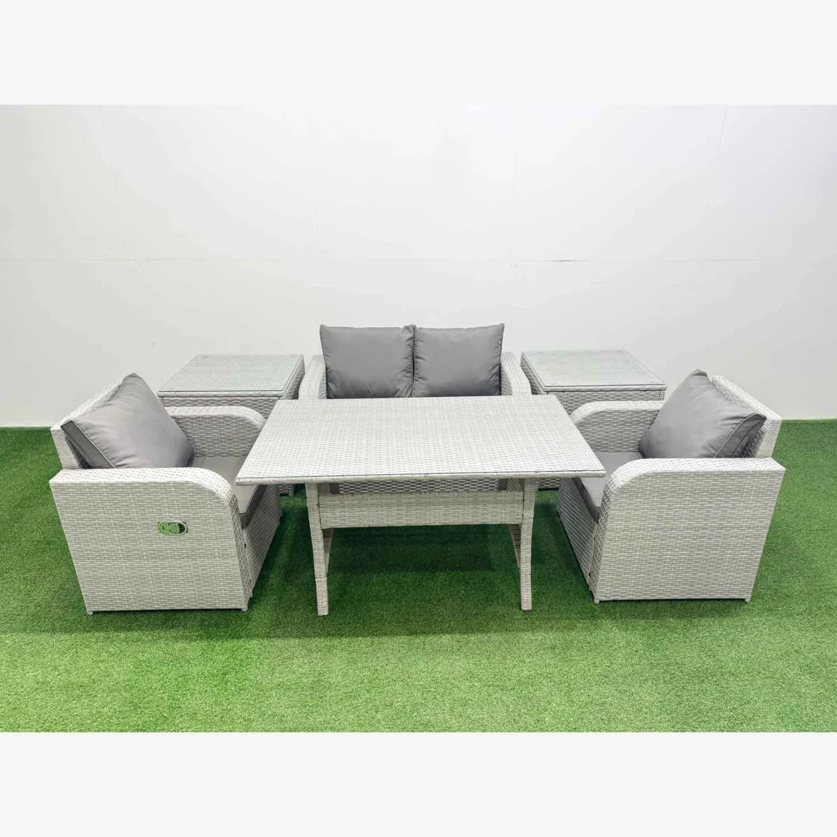 Fimous 6-Piece Light Grey PE Rattan Garden Sofa & Dining Set - Light Grey – image 1
