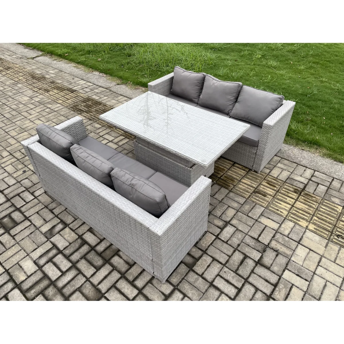 Fimous Rattan Outdoor 6-Seater Garden Sofa Dining Set with Height-Adjustable Table Light Grey - light Grey Mixed – image 3