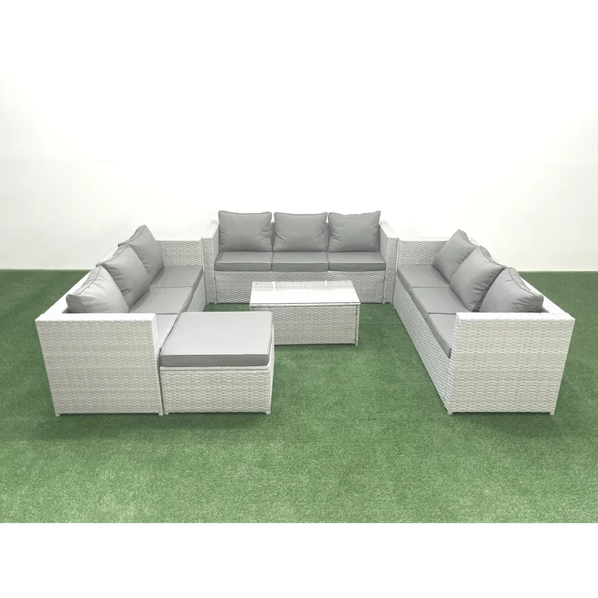Fimous 10-Seater Rattan Garden Outdoor Sofa and Coffee Table Set in Light Grey Mixed. - Light Grey Mixed – image 5