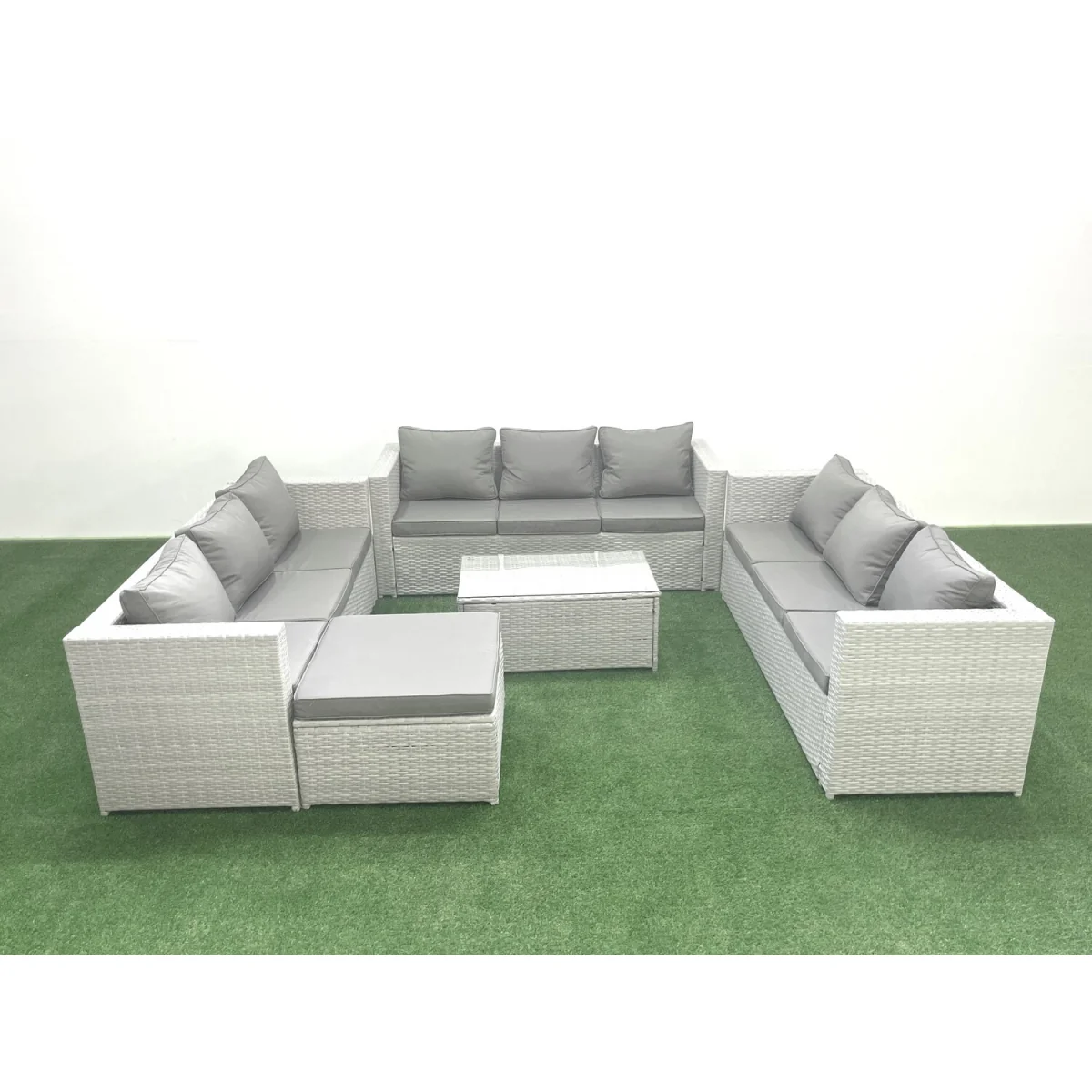 Fimous 10-Seater Rattan Garden Outdoor Sofa and Coffee Table Set in Light Grey Mixed. - Light Grey Mixed – image 1