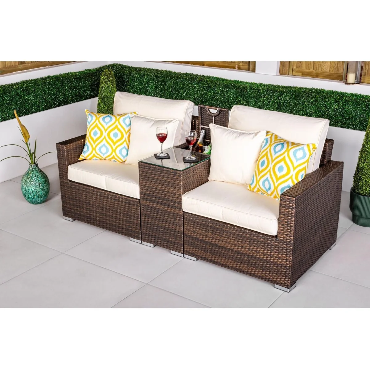 Havana Modular Sofa Rattan Garden Bistro Furniture Set & Drinks Cooler - Brown – image 2