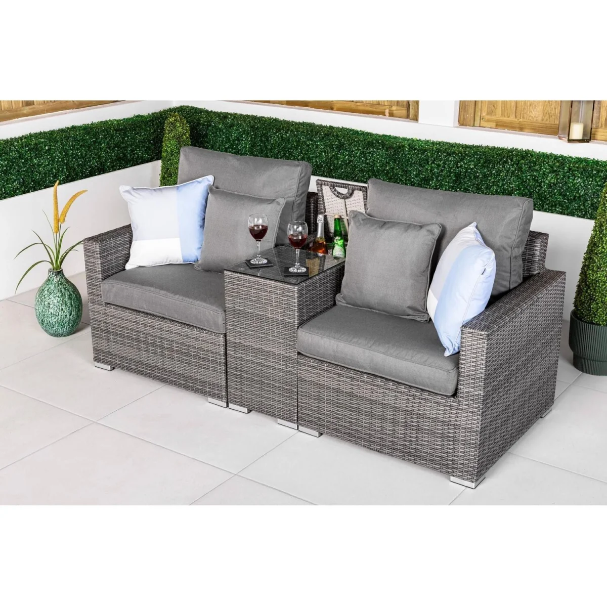 Havana Modular Sofa Rattan Garden Bistro Furniture Set & Drinks Cooler - Brown – image 4