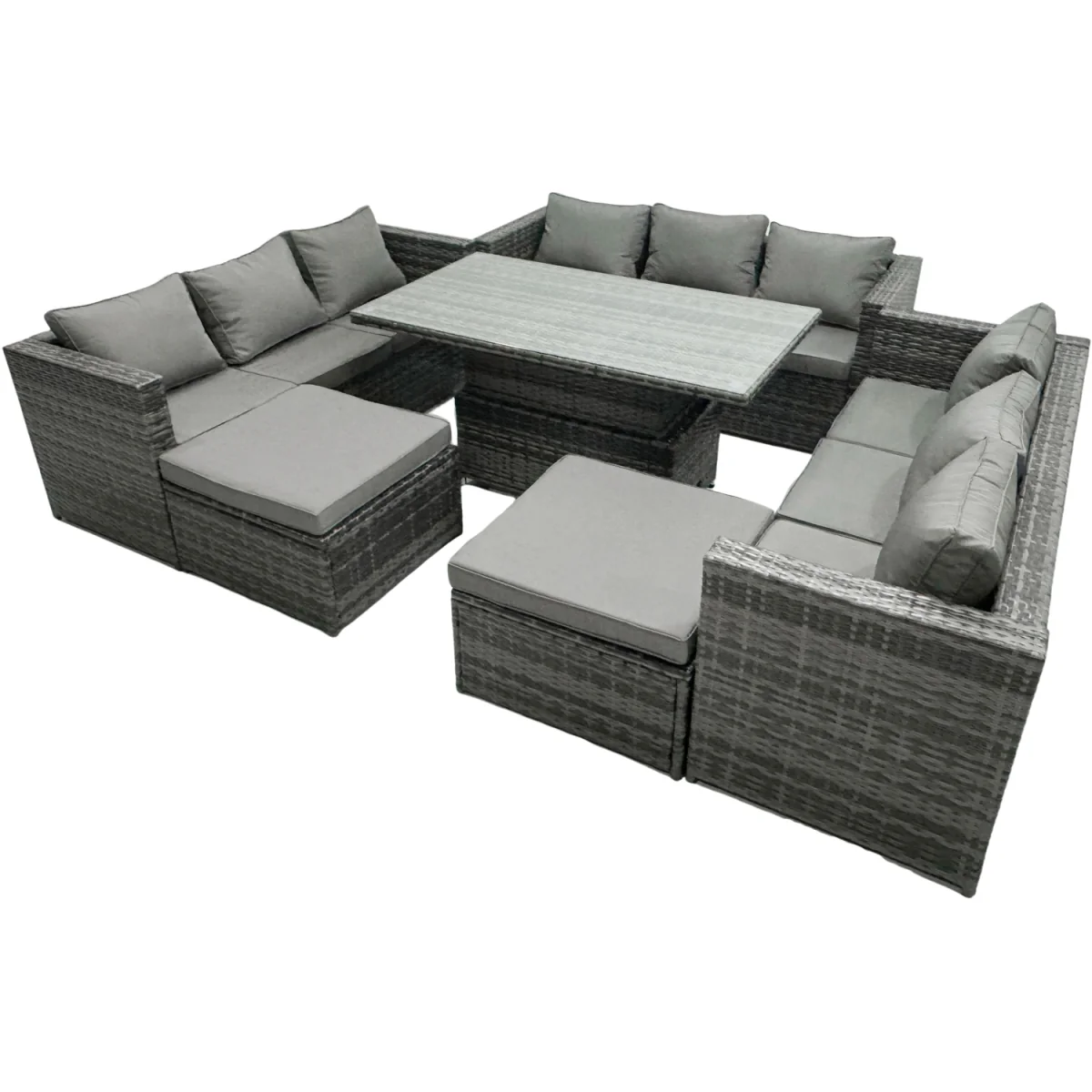 Fimous 11-Seater PE Rattan Outdoor Sofa and Rising Dining Table Set in Dark Grey Mixed. - Light Grey Mixed rattan with dark grey fabric – image 2