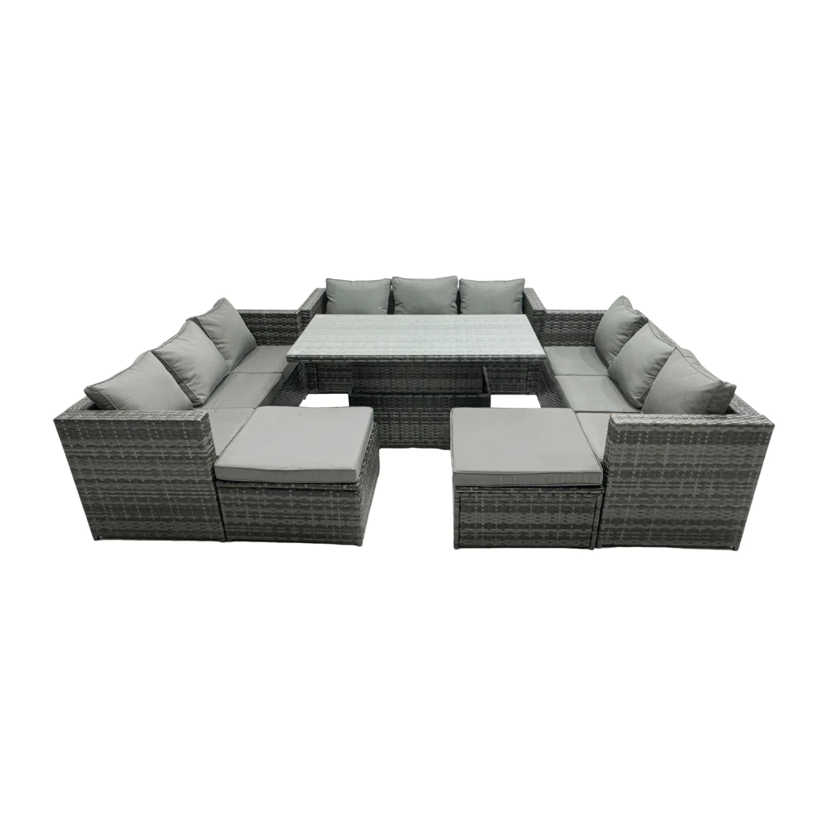 Fimous 11-Seater PE Rattan Outdoor Sofa and Rising Dining Table Set in Dark Grey Mixed. - Light Grey Mixed rattan with dark grey fabric – image 1