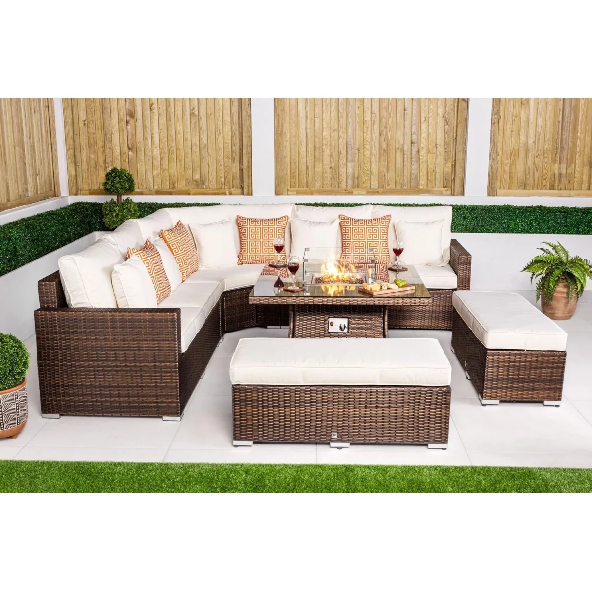 Santorini Corner Sofa Rattan Garden Furniture Set Fire Pit Table Bench - Grey – image 4