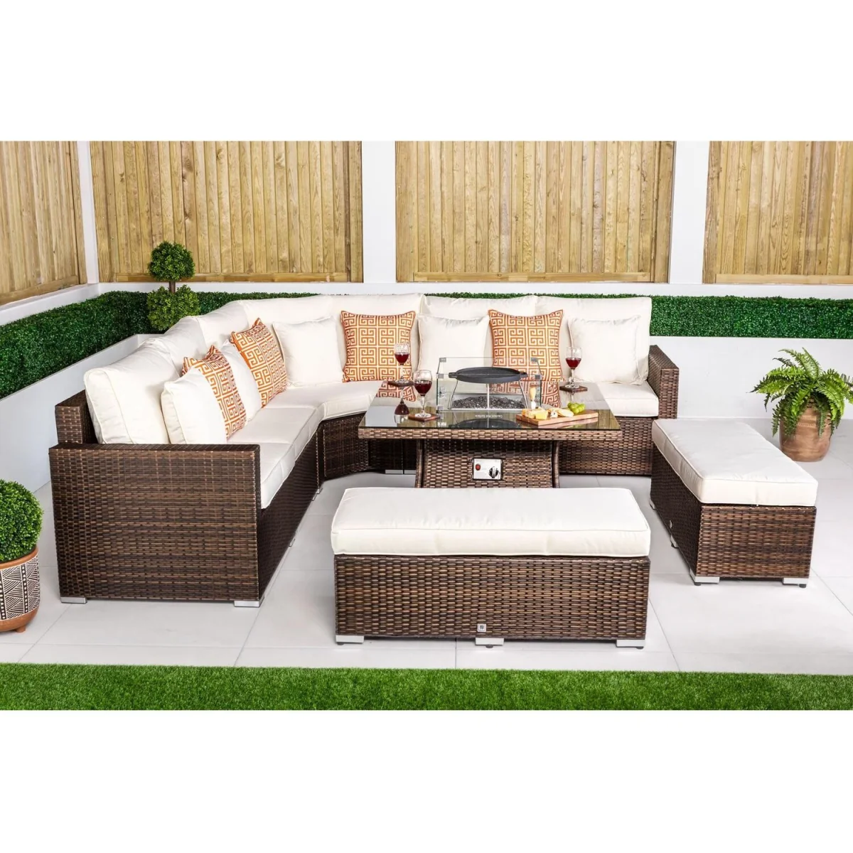 Santorini Corner Sofa Rattan Garden Furniture Set Fire Pit Table Bench - Grey – image 5