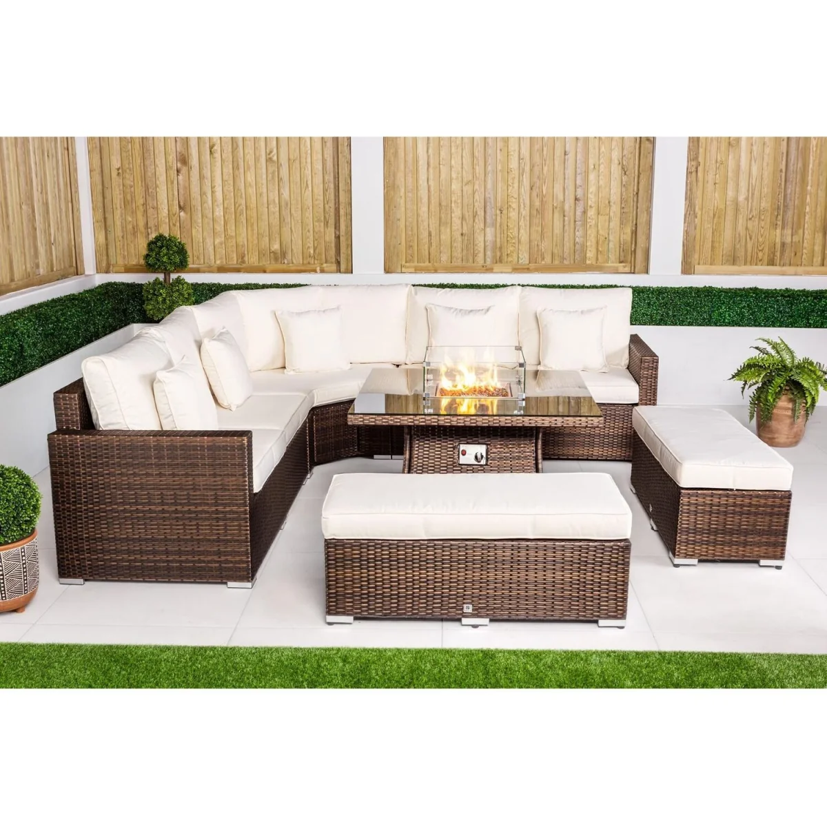 Santorini Corner Sofa Rattan Garden Furniture Set Fire Pit Table Bench - Grey – image 6