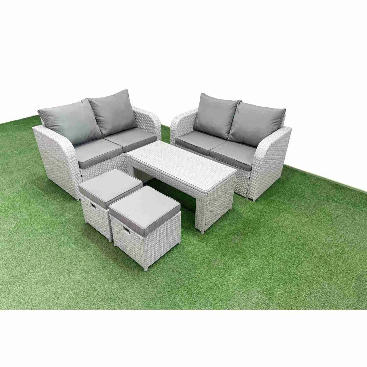 Fimous 6 Seater Outdoor Rattan Love Sofa Garden Set in Light Grey. - Light grey PE rattan with dark grey fabric – image 1