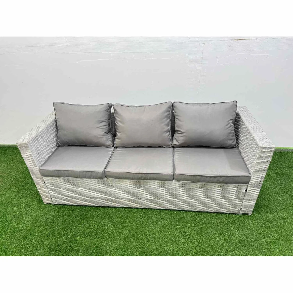 Fimous 9 Seater PE Rattan Outdoor Wicker Sofa and Dining Set with Tempered Glass Table, Light Grey. - Light Grey – image 2