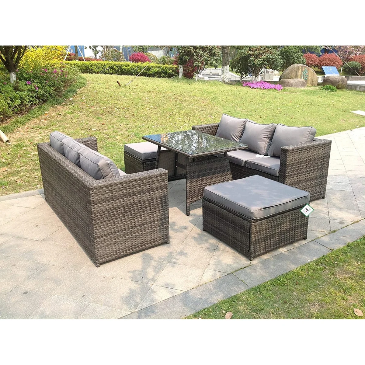 8 Seater Rattan Sofa Dining Table Outdoor Garden Furniture - Dark Grey Mixed – image 3