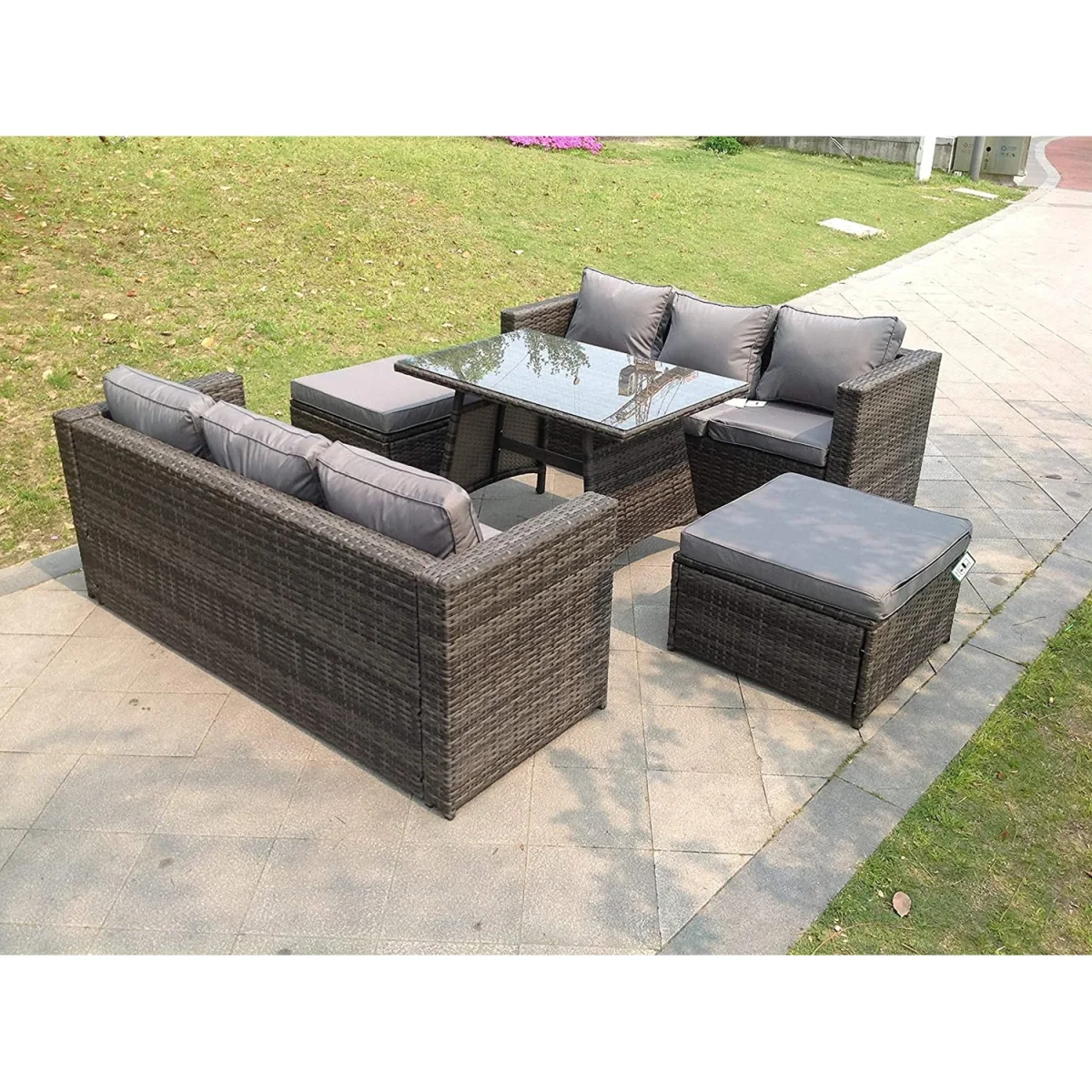 8 Seater Rattan Sofa Dining Table Outdoor Garden Furniture - Dark Grey Mixed – image 4