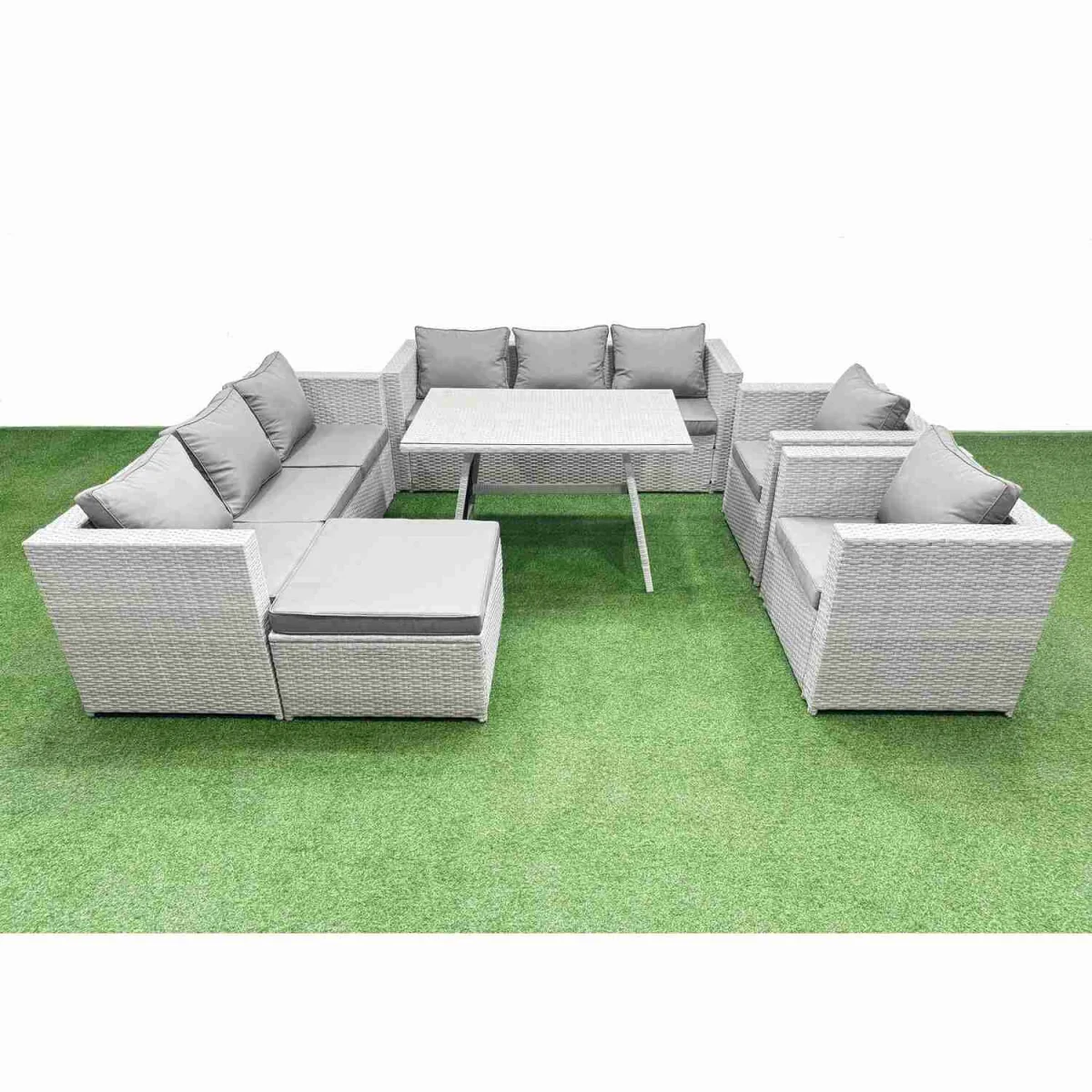 Fimous 9-Seater Garden Sofa and Dining Set Modular PE Rattan Tempered Glass Table Light Grey - Light Grey – image 1