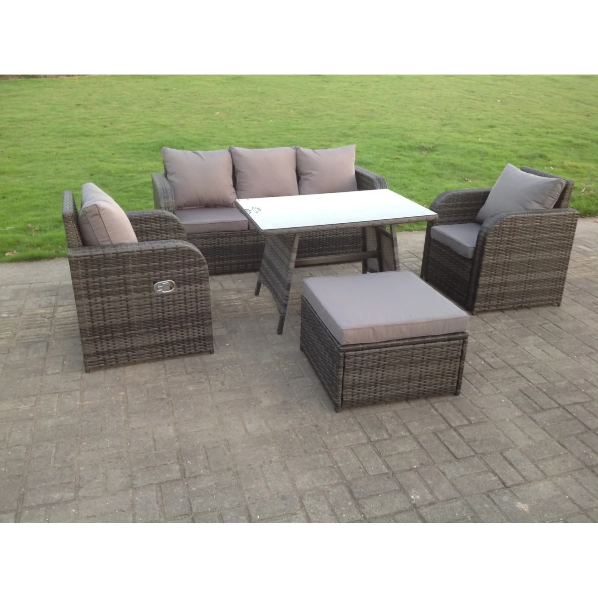 PE Rattan Garden Furniture Set Adjustable Chair Sofa - Dark Grey Mixed – image 4