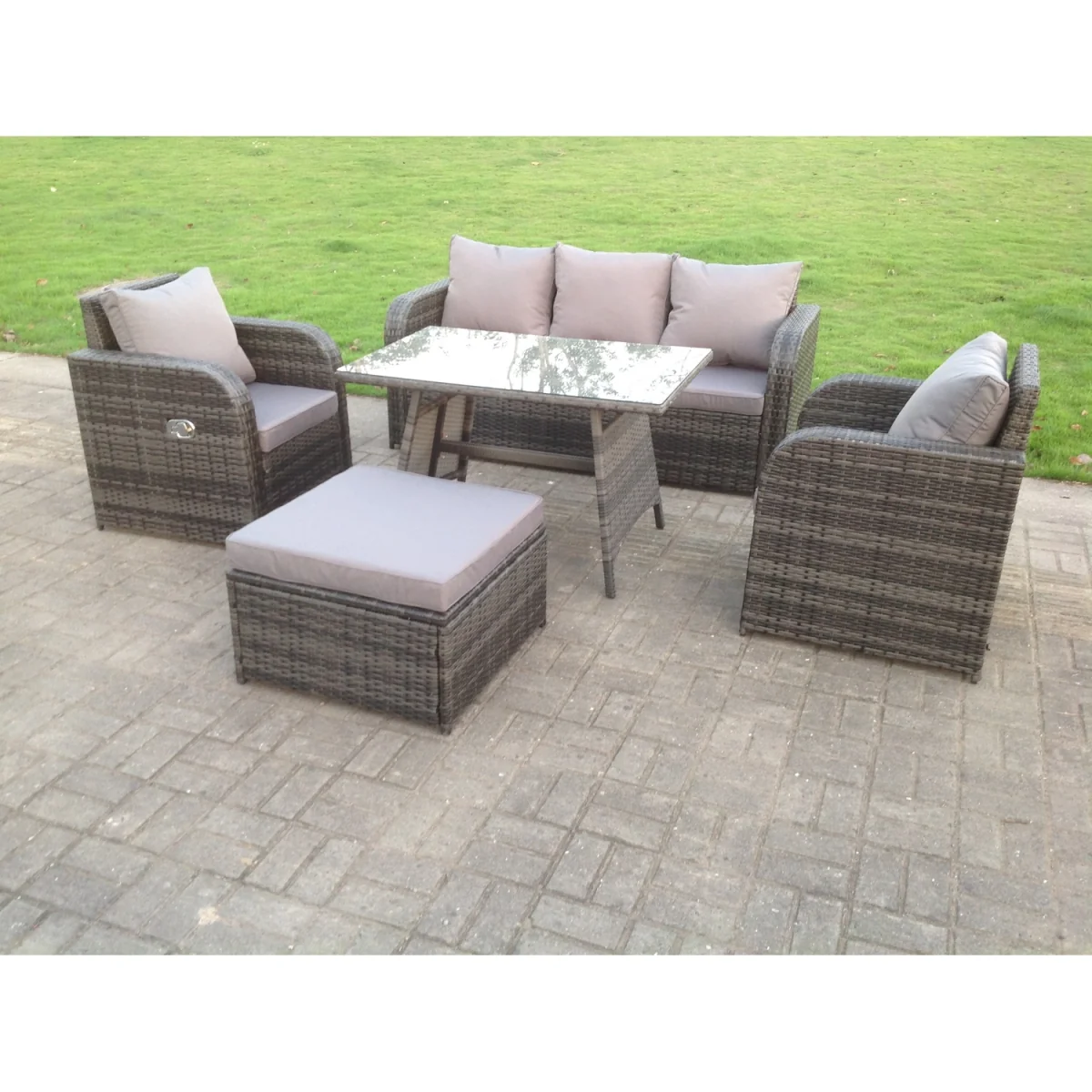 PE Rattan Garden Furniture Set Adjustable Chair Sofa - Dark Grey Mixed – image 5