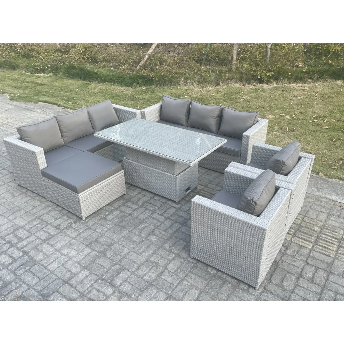 Rattan Garden Funiture Set Height Lounge Sofa 2 Arm Chair Footstool - Light Grey Mixed – image 2