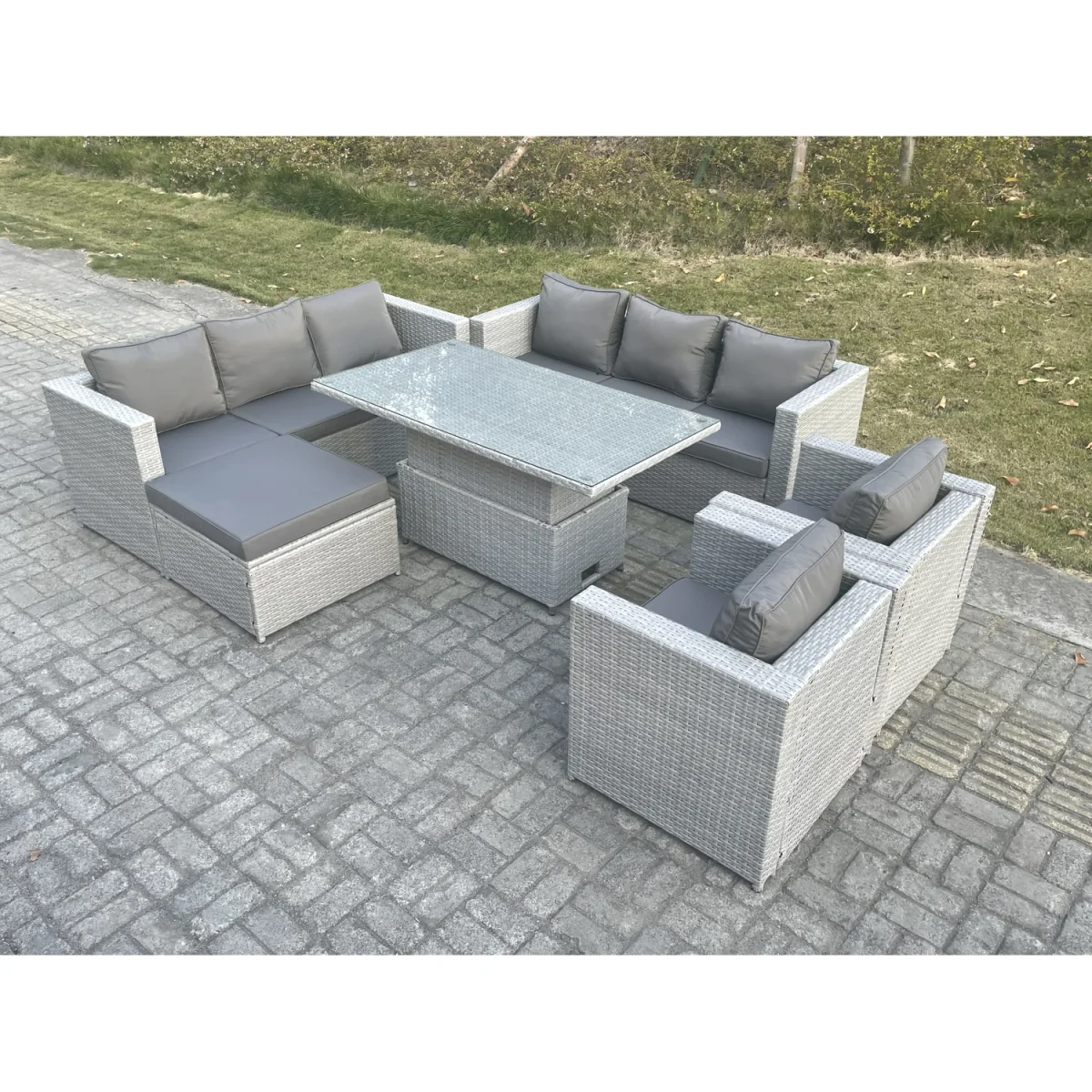 Rattan Garden Funiture Set Height Lounge Sofa 2 Arm Chair Footstool - Light Grey Mixed – image 3