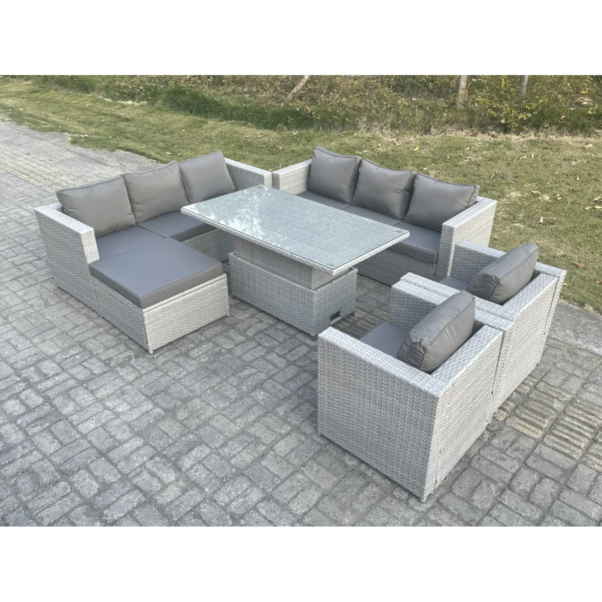 Rattan Garden Funiture Set Height Lounge Sofa 2 Arm Chair Footstool - Light Grey Mixed – image 4