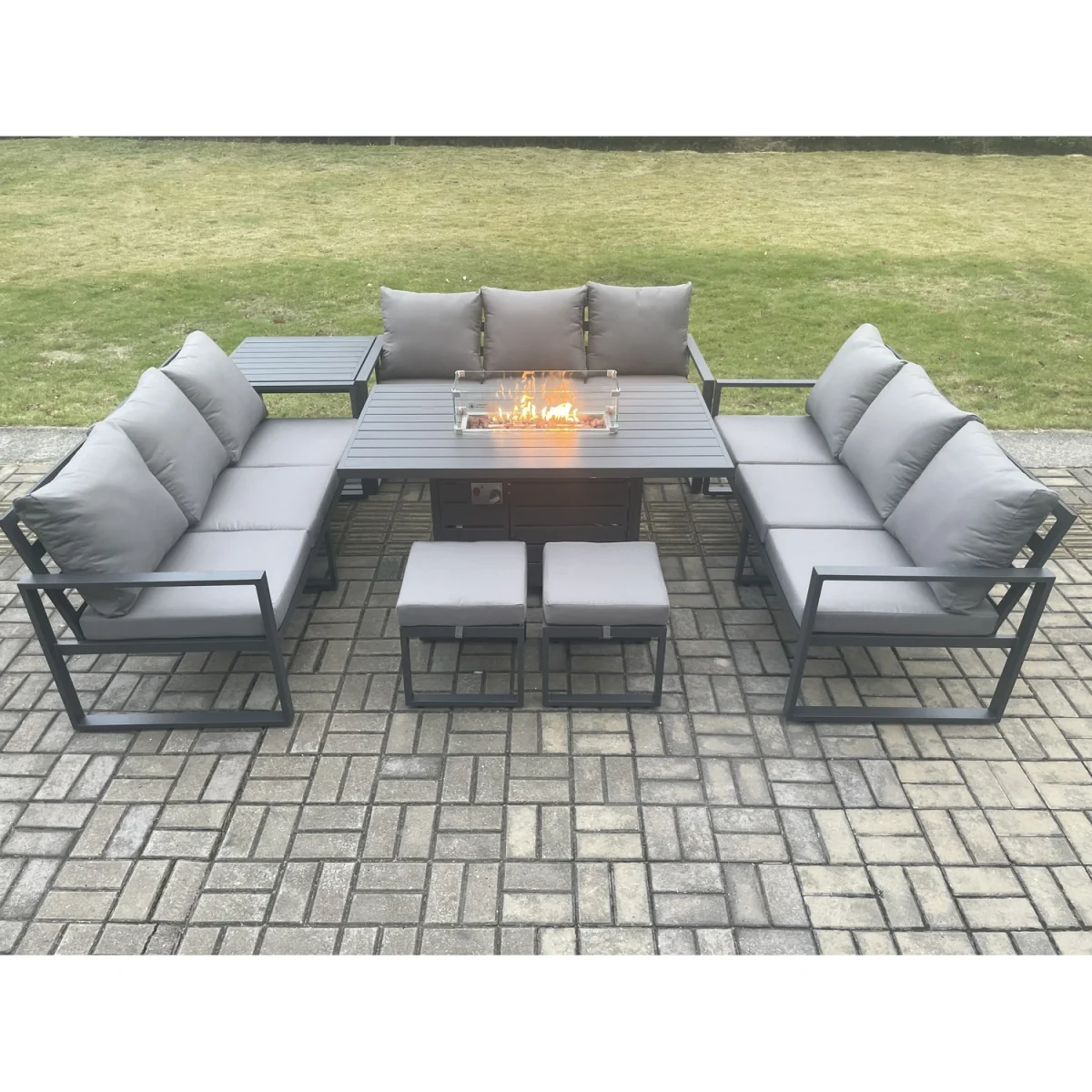 Fimous Aluminium 11-Seater Garden Sofa & Gas Fire Pit Dining Set Dark Grey - Dark Grey – image 5