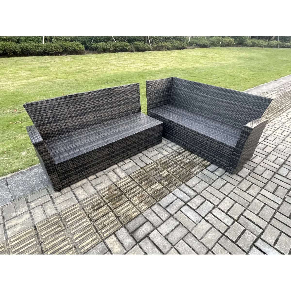 Fimous High-Back 10-Seater Outdoor Rattan Corner Sofa and Dining Set, Dark Grey Mixed. - Dark grey mixed rattan with dark grey fabric – image 3